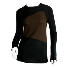 1990s Vintage Calvin Klein Collection Black and Brown Color Block Silk Top