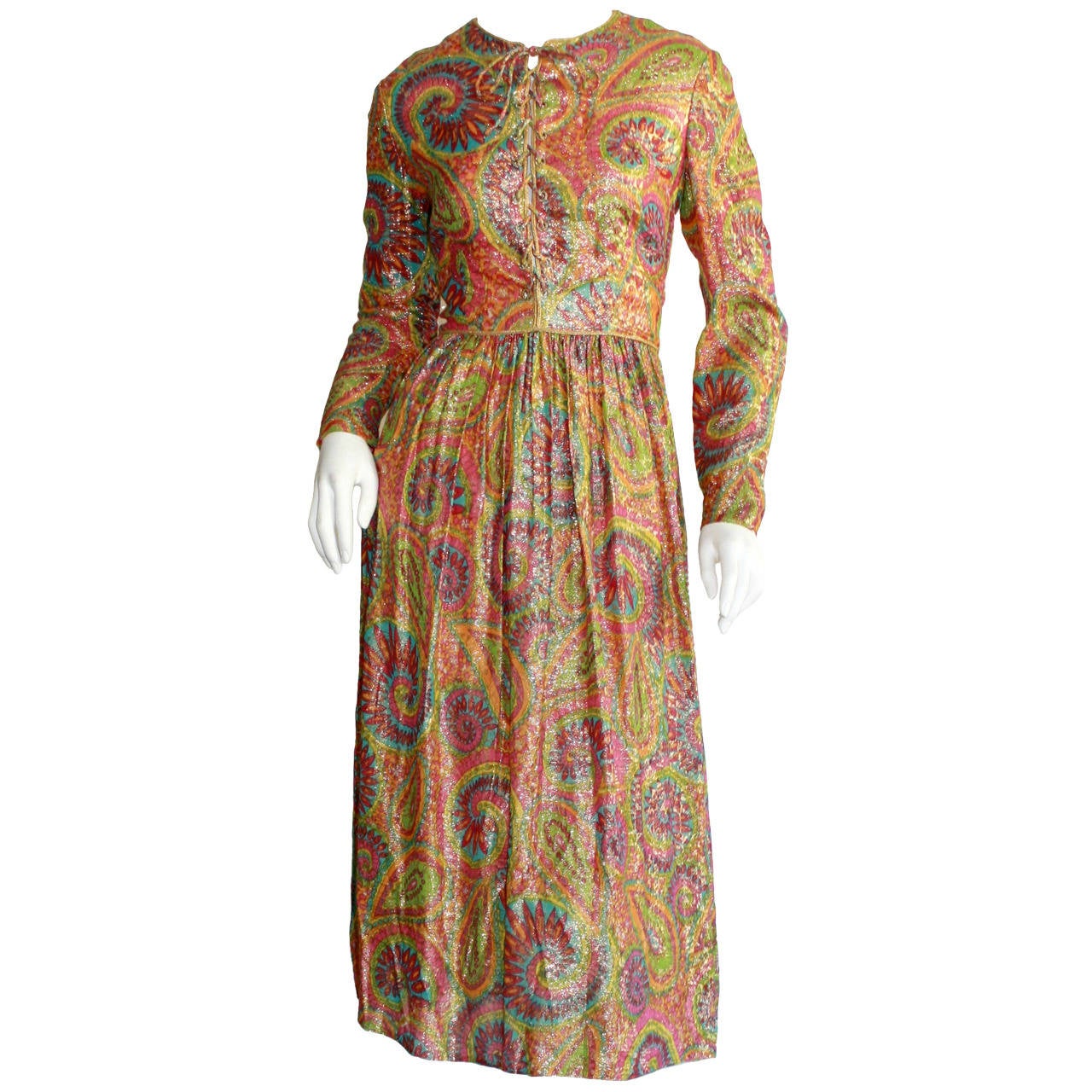 Amazing 1960s Vintage mollie Parnis Paisley Silk Metallic Babydoll ...