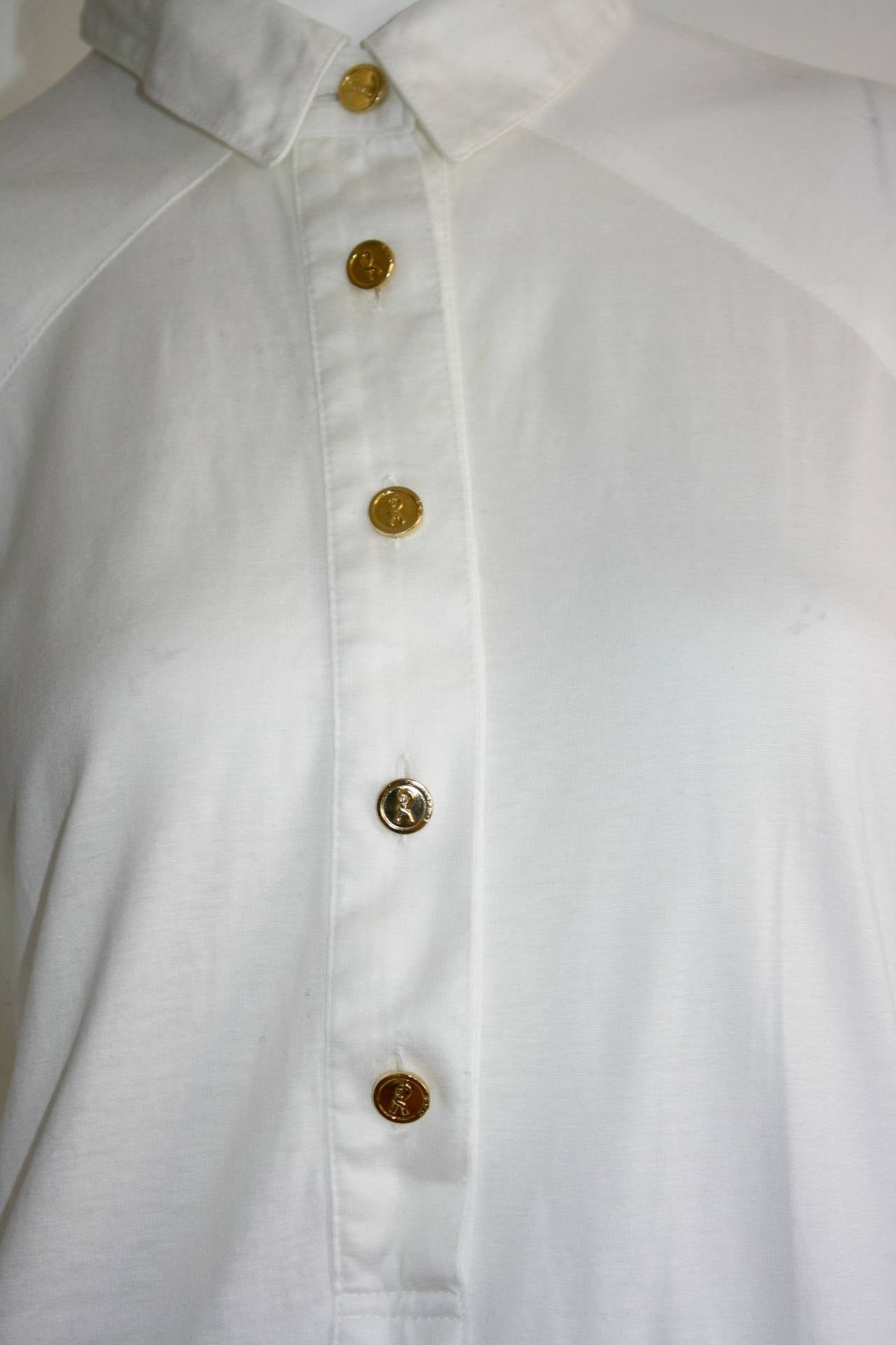 Gray Vintage Roberta di Camarino White Geometric Shirt Dress w/ Flounce Sleeves For Sale