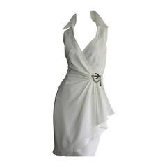 1990s Vintage Thierry Mugler White Wrap Dress w/ Anchor Chain Detail Avant Garde