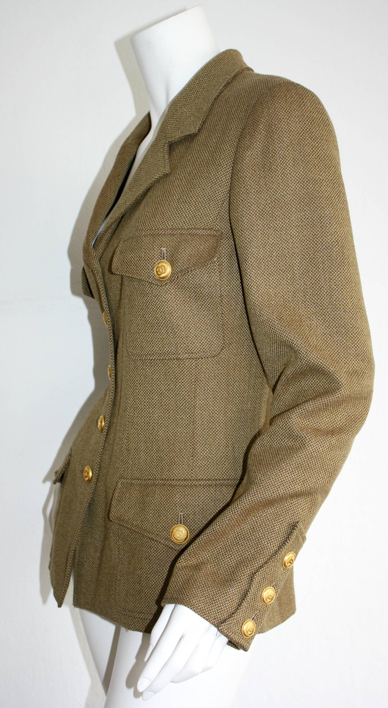Vintage Chanel 96A Military Sz 42 Jacket Gold Logo Buttons Brand New w ...