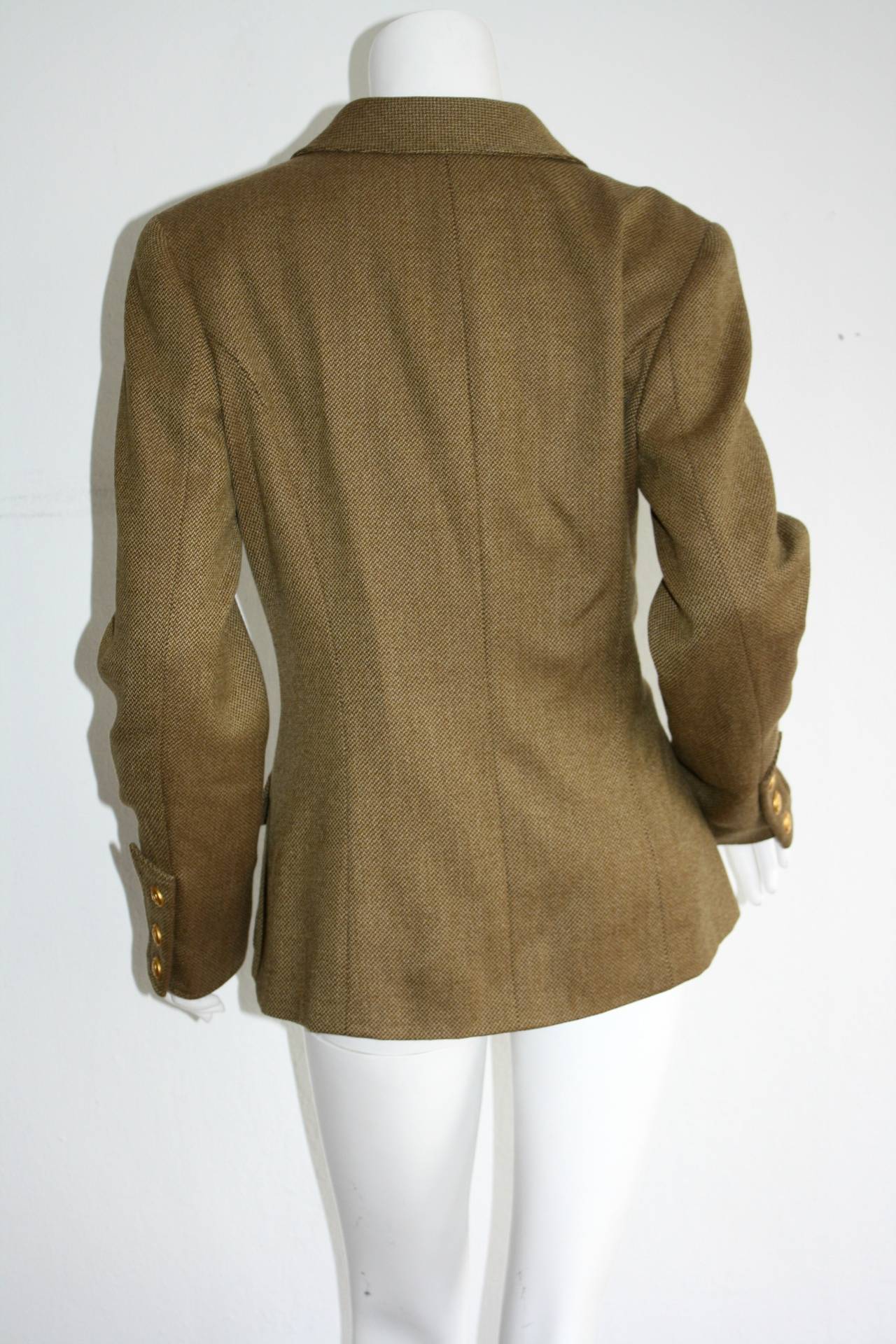 Brown Vintage Chanel 96A Military Sz 42 Jacket Gold Logo Buttons Brand New w/ Tags