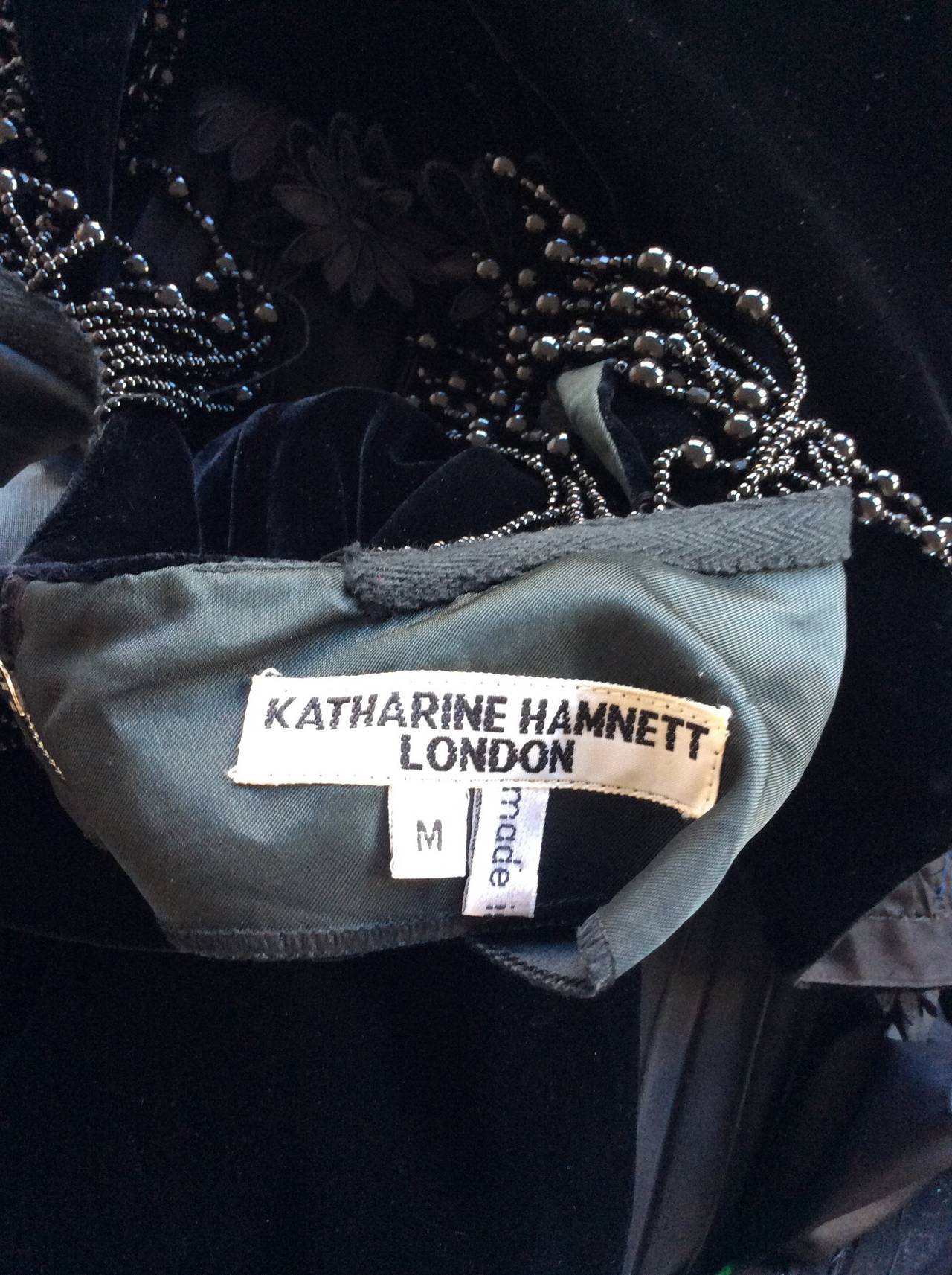 Wonderful 1990s Vintage Katherine Hamnett Black Velvet Wiggle Dress w/ Beads For Sale 5