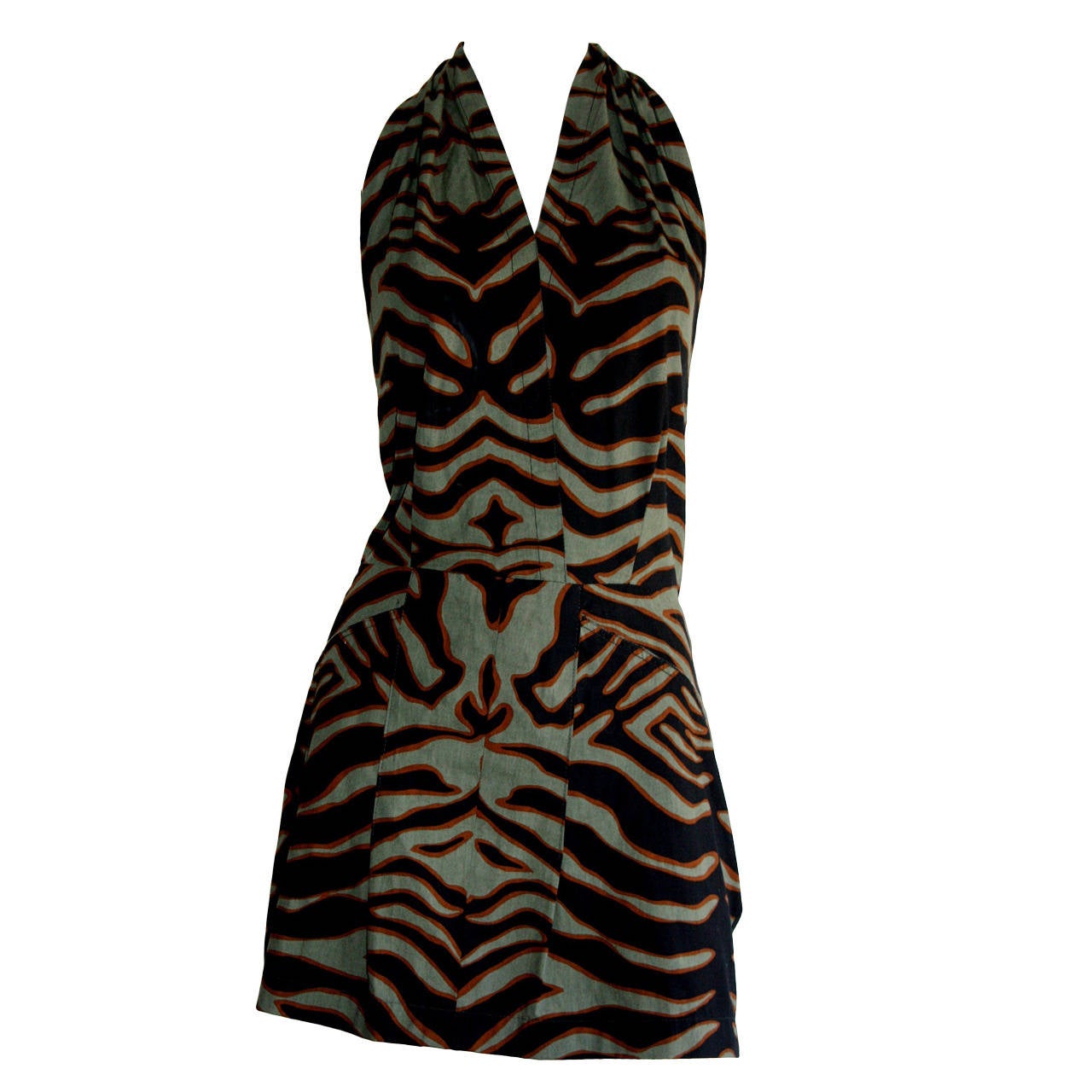 Rare Vintage Yves Saint Laurent Rive Gauche " Safari " Iconic Zebra Halter Dress