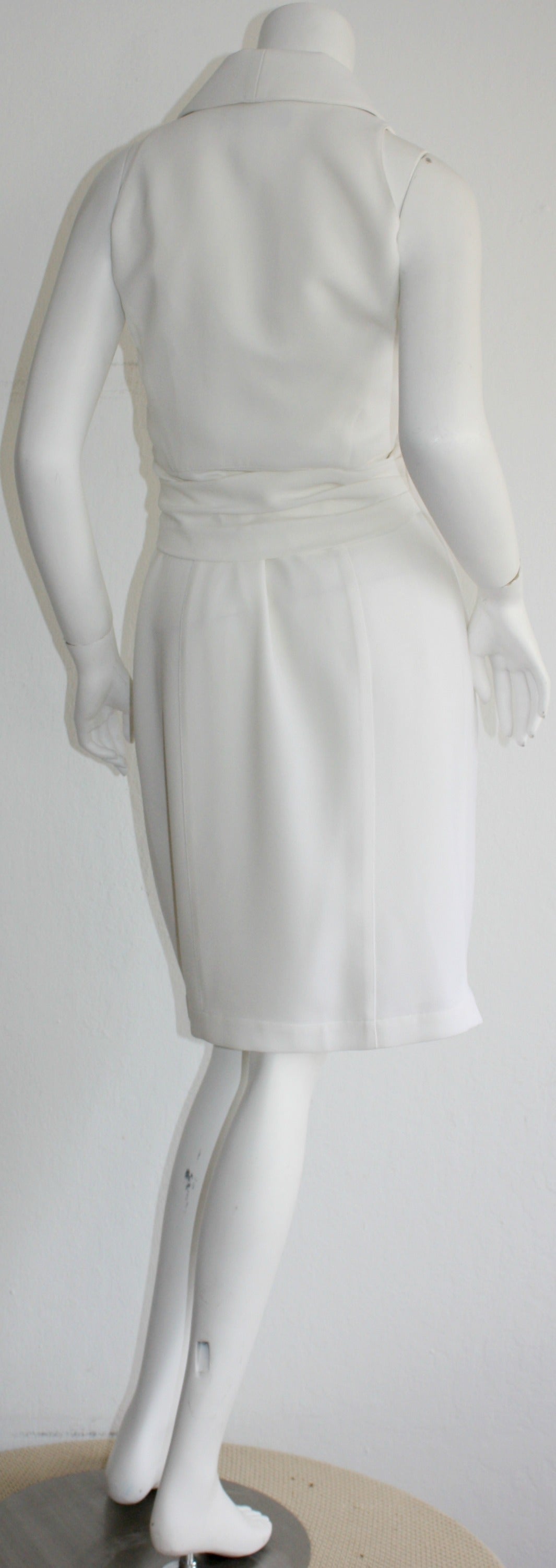 1990s Vintage Thierry Mugler White Wrap Dress w/ Anchor Chain Detail Avant Garde 1