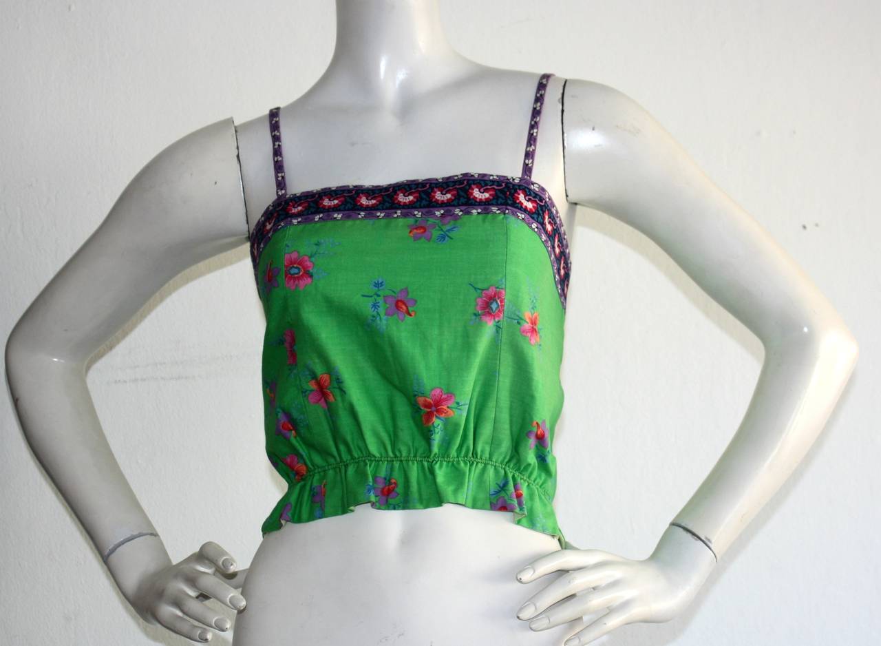 1960s Vintage Tina Leser Green Floral Print 2 - Piece Dress Ensemble 1