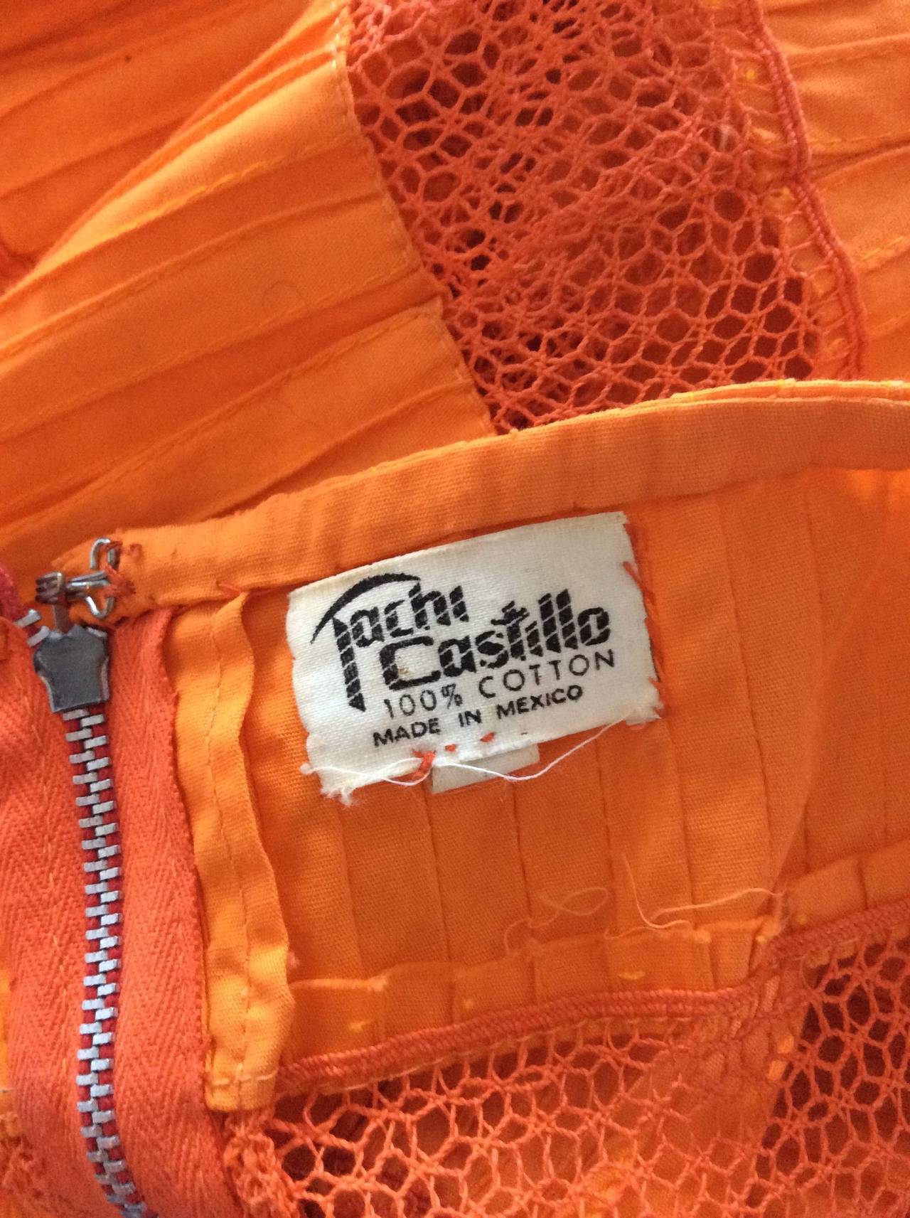 Tachi Castillo Vintage 1970s Orange Cotton Crochet Mexican Maxi Dress 3