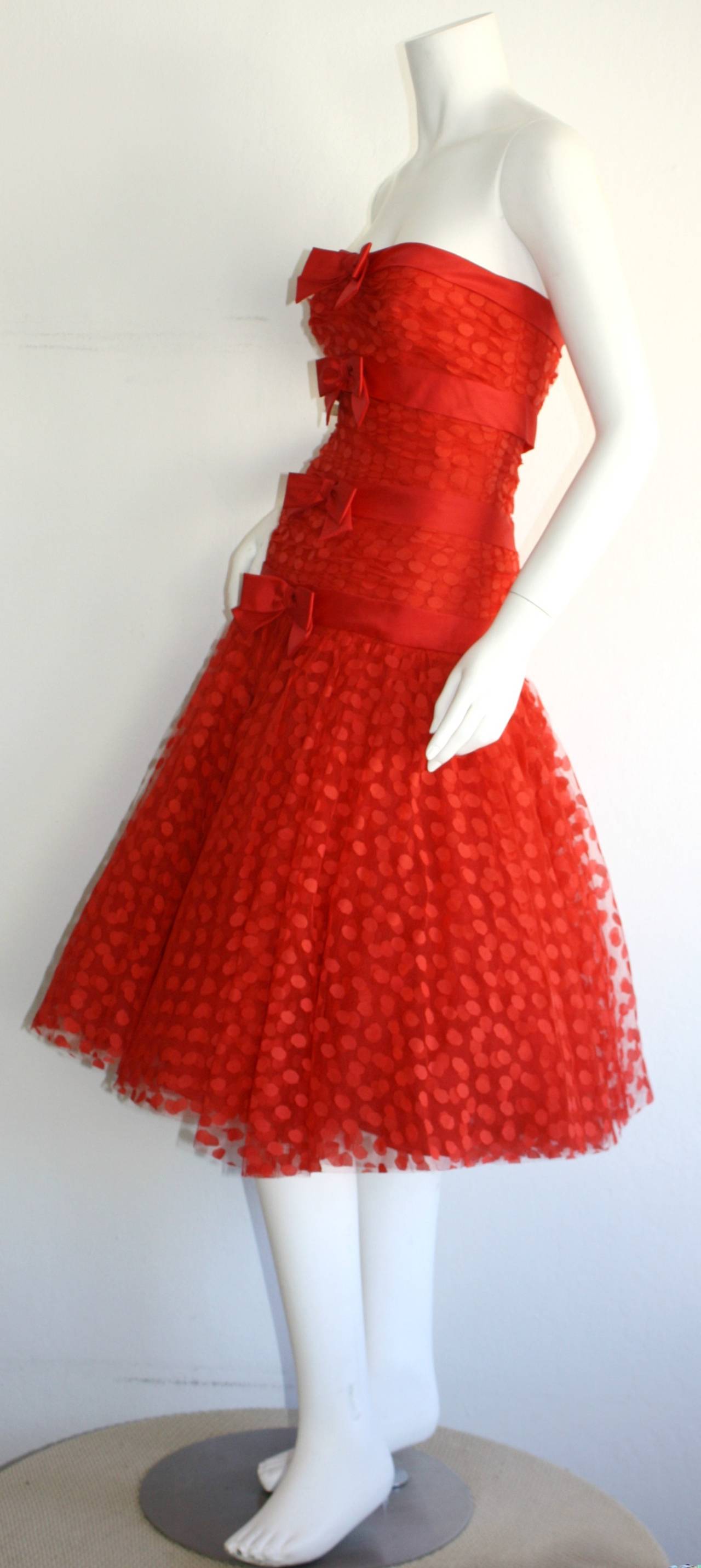 1980 Jill Richards for Elizabeth Arden Red Valentine's Day Vintage 80s Dress en vente 1