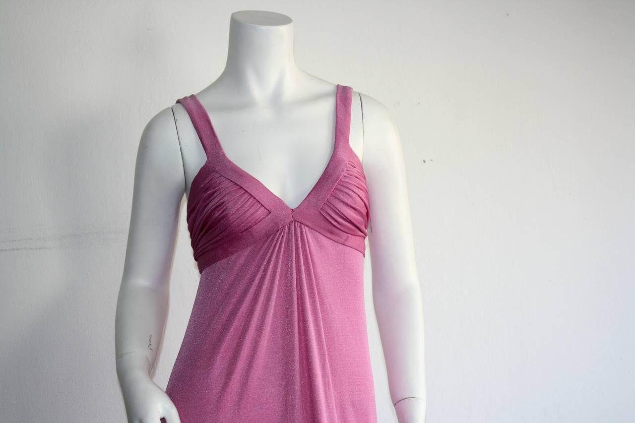 Violet Loris Azzaro - Robe robe empire rose en jersey de soie vintage, 1970  en vente