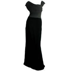 Remarkable Vintage Oscar de la Renta Black Velvet & Chiffon Grecian Gown