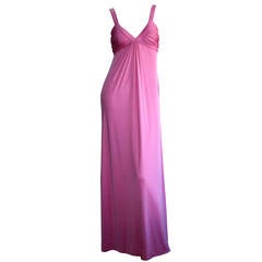 Loris Azzaro 1970s Silk Jersey Vintage Pink Empire Dress Gown
