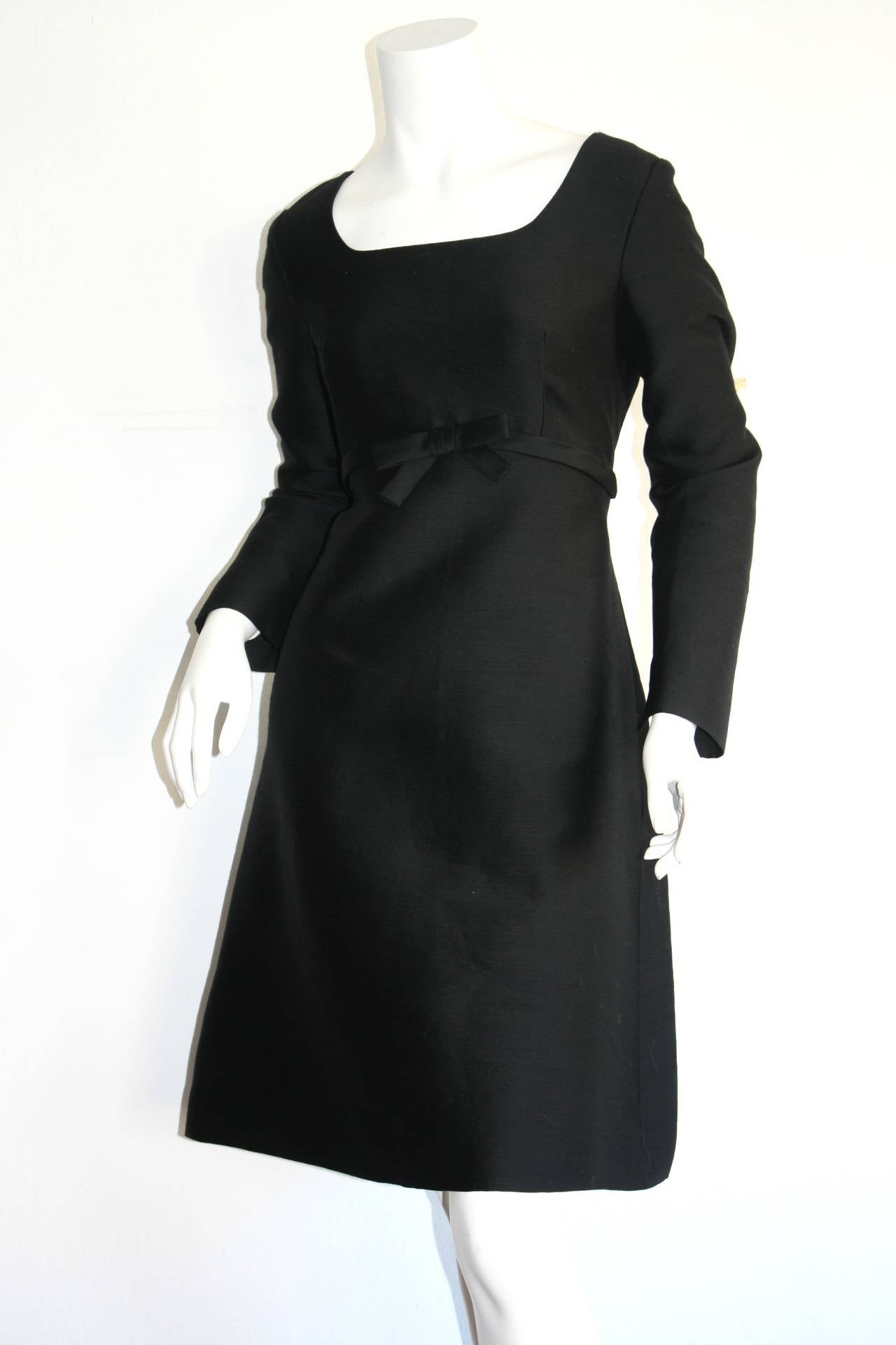 Suzy Perette 1960s Vintage Raw Silk Black Empire Bell Dress 1