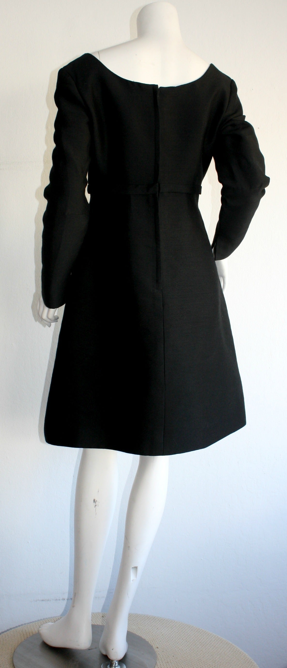 Suzy Perette 1960s Vintage Raw Silk Black Empire Bell Dress 2