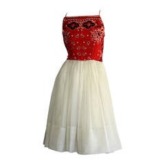 Vintage Amazing 1950s Emma Domb Beaded Bandana Print Dress