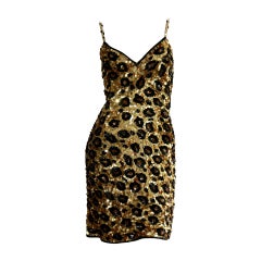 Incredible Rare Vintage Jennifer Bawden Leopard 1990s BodCon Silk Sequin Dress