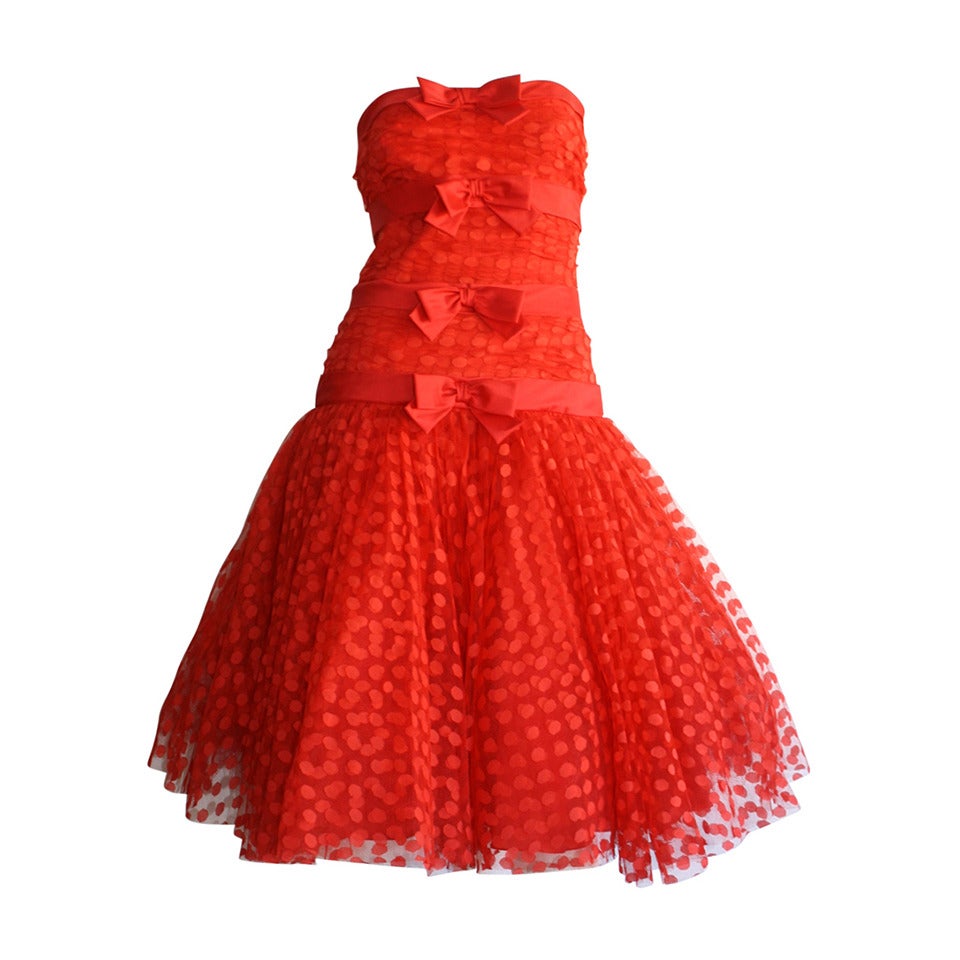 1980 Jill Richards for Elizabeth Arden Red Valentine's Day Vintage 80s Dress en vente