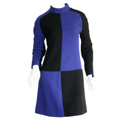 Andre Courreges Rare Vintage Purple + Black Color Block Space Age Mod Dress 1