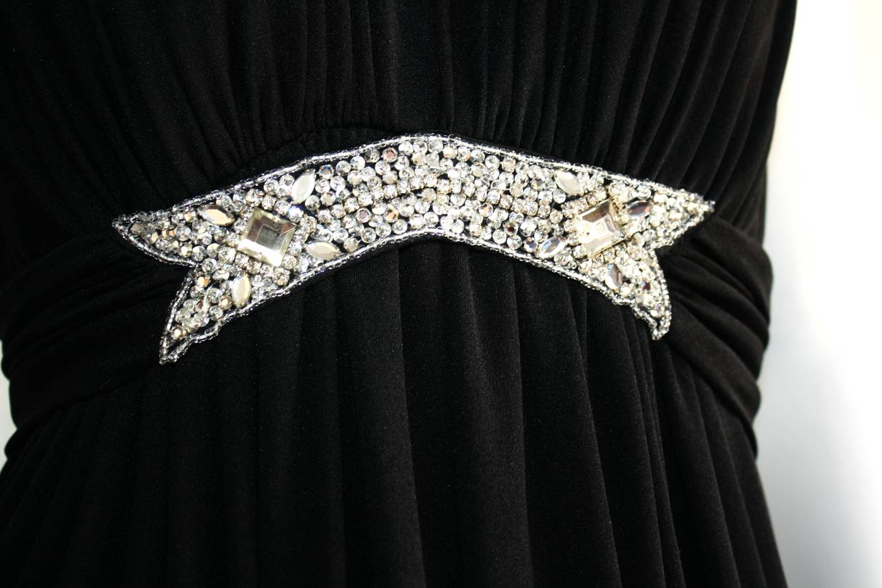 Stupendo abito vintage anni '70 in jersey con diamanti alla caviglia di Victoria Royal Black in vendita 1