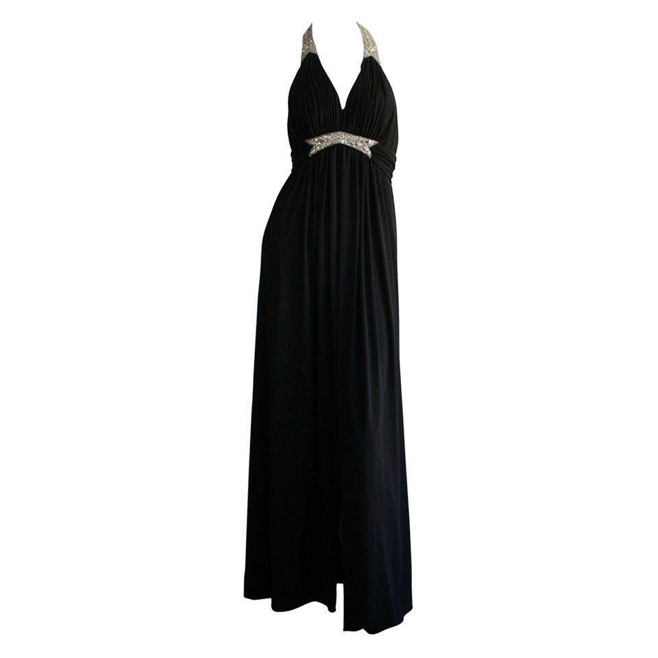 Stupendo abito vintage anni '70 in jersey con diamanti alla caviglia di Victoria Royal Black in vendita