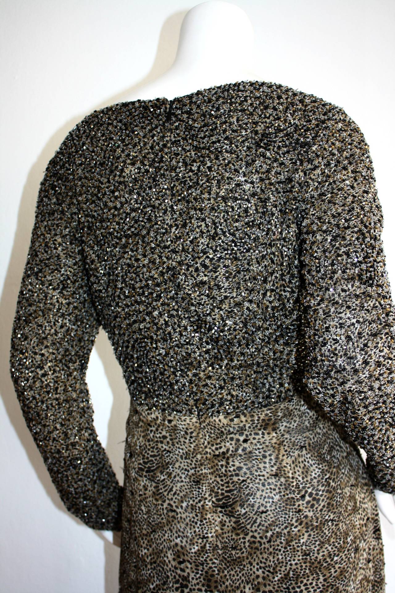 Stunning Vintage Bob Mackie Heavily Beaded Silk Chiffon Leopard Gown For Sale 3