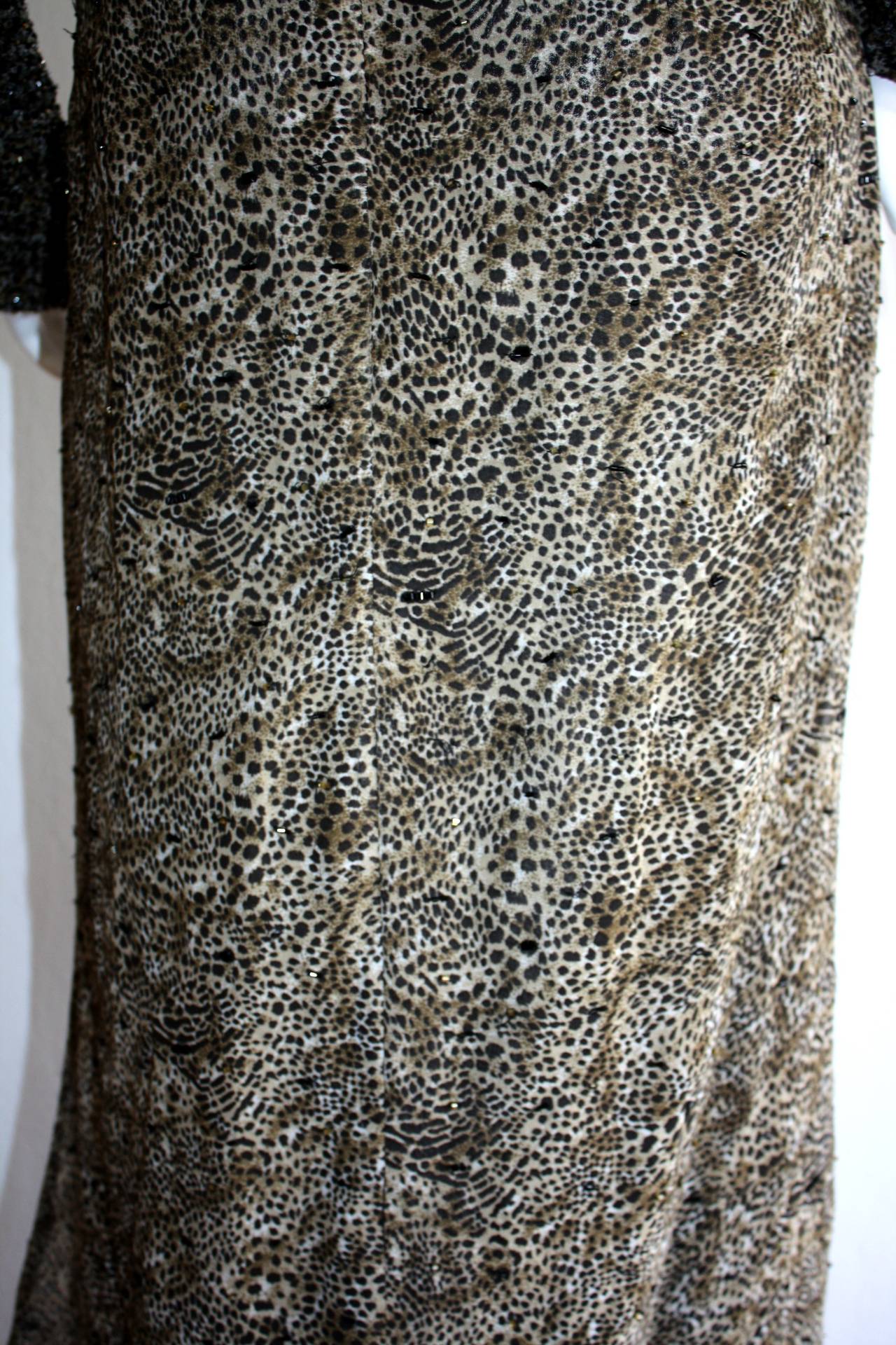 Stunning Vintage Bob Mackie Heavily Beaded Silk Chiffon Leopard Gown For Sale 4