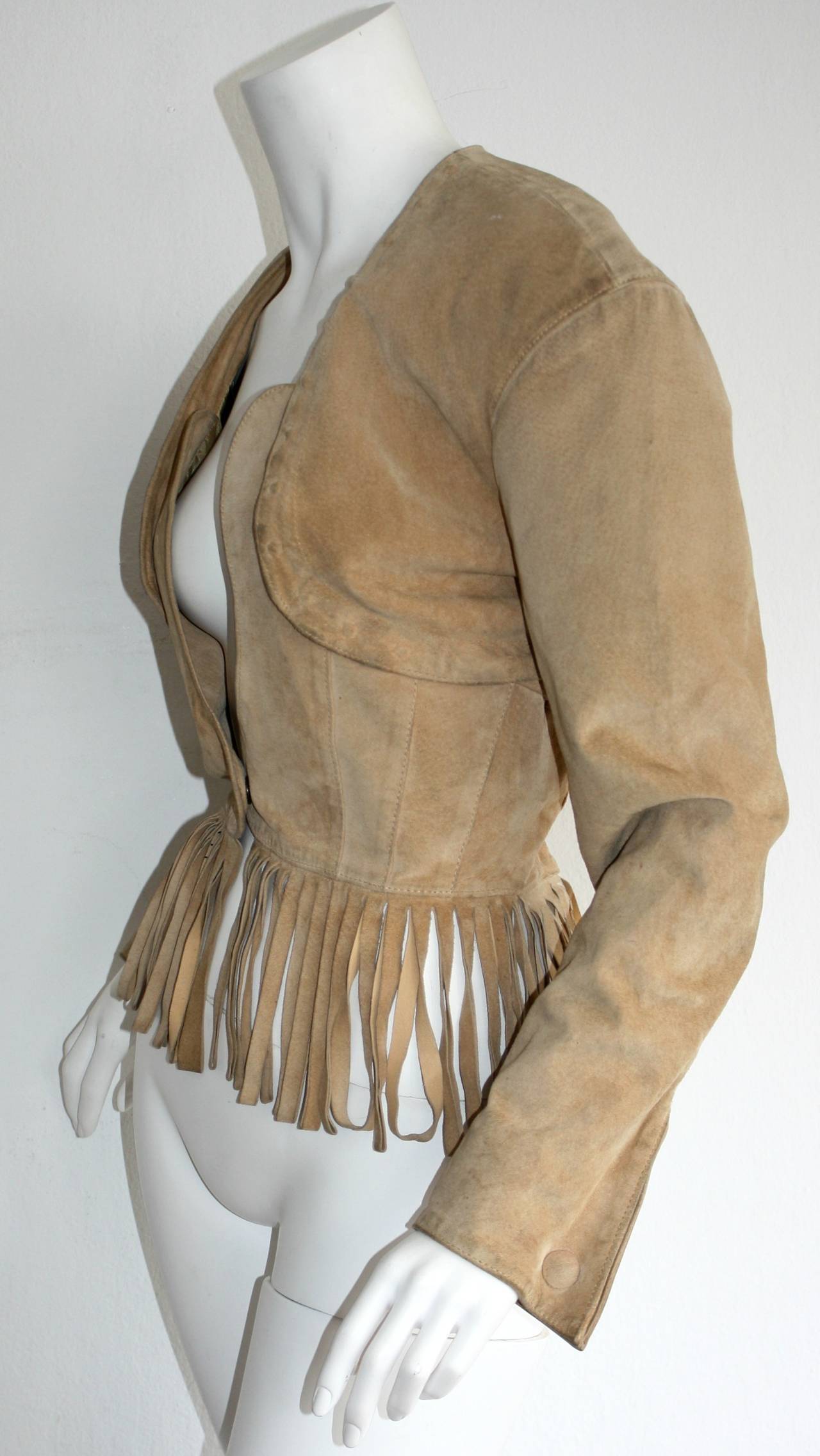 Brown Vintage Jean Claude Jitrois Haute Couture Numbered Suede Tan Fringe Jacket