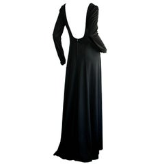 Vintage Jean Varon Sexy ' Plunging Back ' 1970s Black Jersey Gown