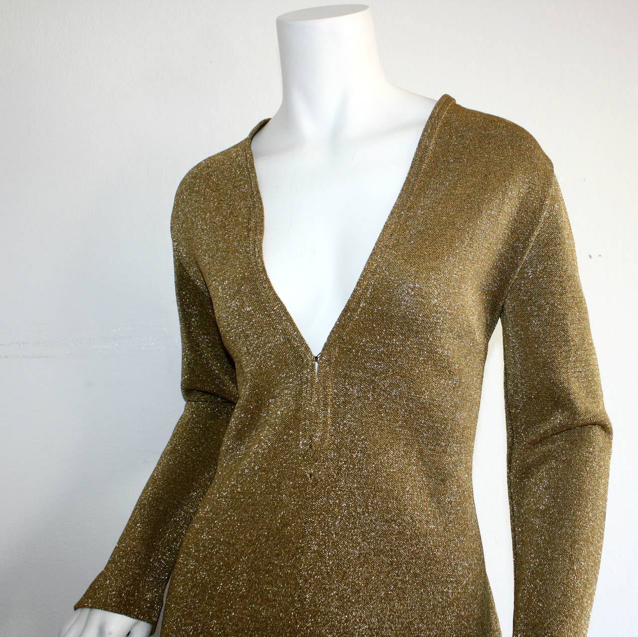 1960s Vintage Rudi Gernreich for Harmon Knits Gold Sparkle A-Line Dress In Excellent Condition In San Diego, CA