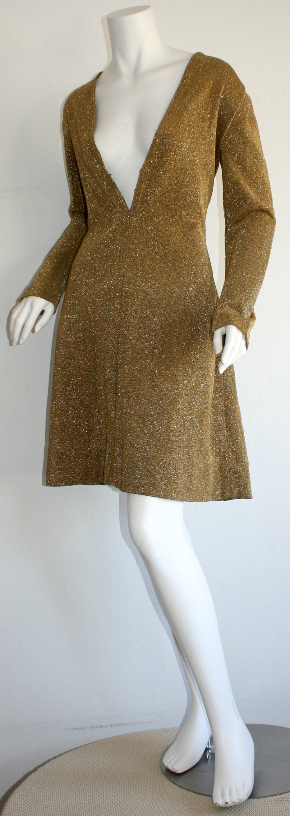 Women's 1960s Vintage Rudi Gernreich for Harmon Knits Gold Sparkle A-Line Dress