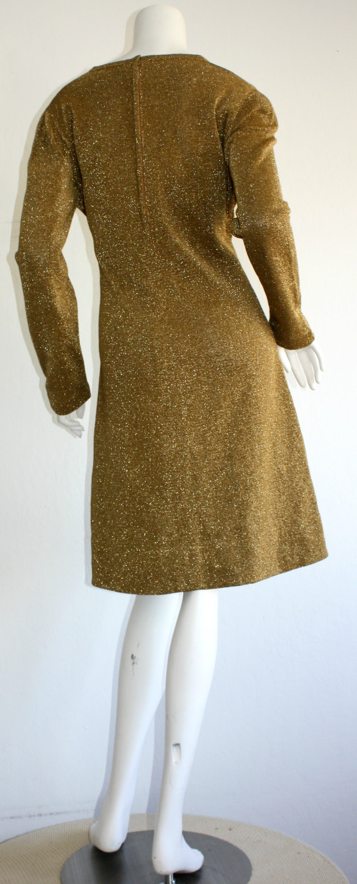 Brown 1960s Vintage Rudi Gernreich for Harmon Knits Gold Sparkle A-Line Dress