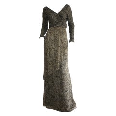 Superbe robe léopard vintage Bob Mackie en mousseline de soie lourdement perlée