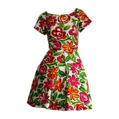 Vintage Arnold Scaasi Talla 2 Vestido de flores de seda con bolsillos