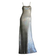 Retro Halston 1970s Iridescent Sequin Mermaid Gown