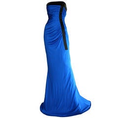 Ivana Trump's Lloyd Klein Couture Blue Silk Jersey & Black Leather Grecian Gown