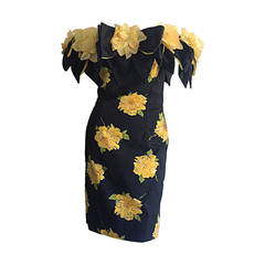 Remarkable Vintage Victor Costa Origami Sunflower Rose Dress