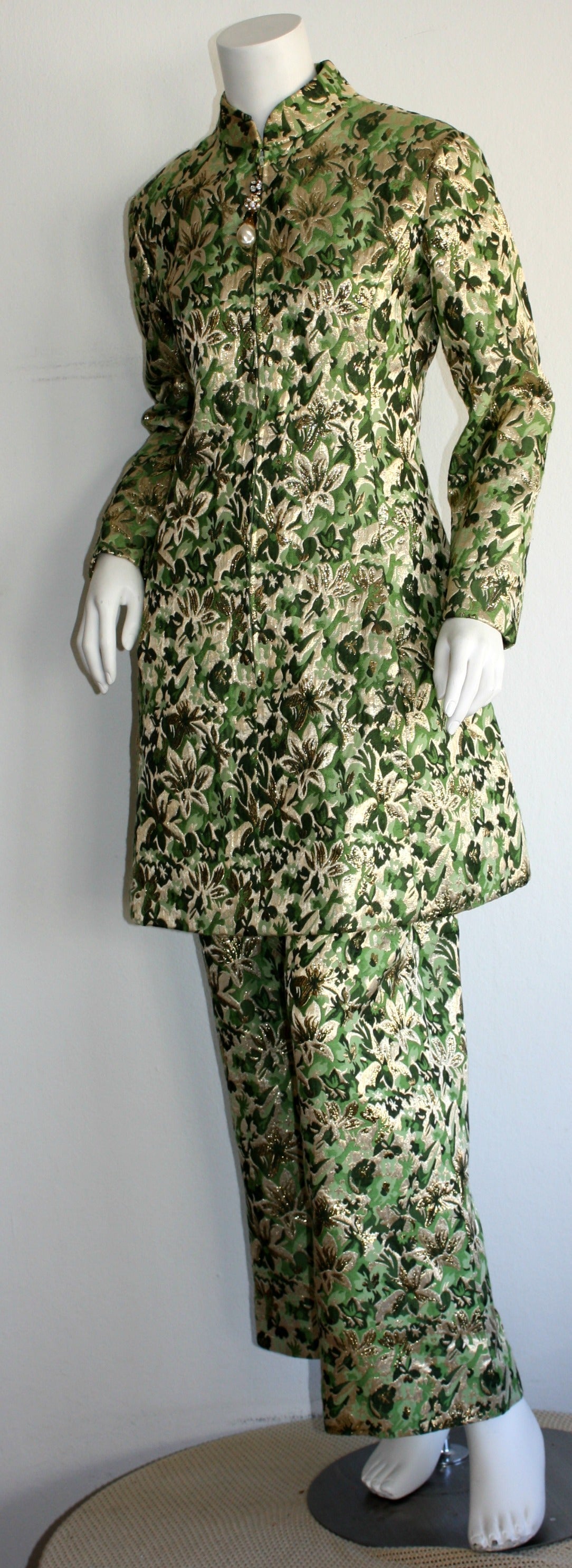 Celebrity Owned 1960s Ceil Chapman Metallic Brocade Dress Ensemble In Excellent Condition In San Diego, CA