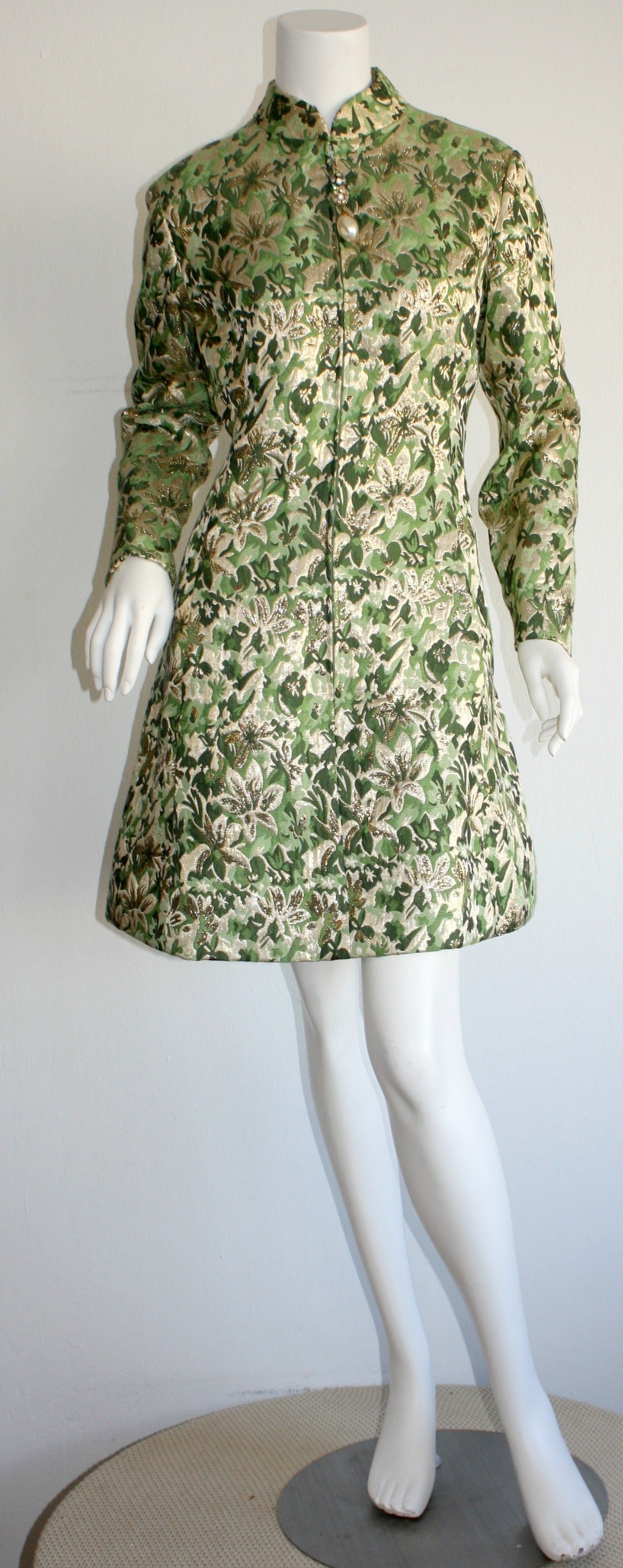 Celebrity Owned 1960s Ceil Chapman Metallic Brocade Dress Ensemble 3