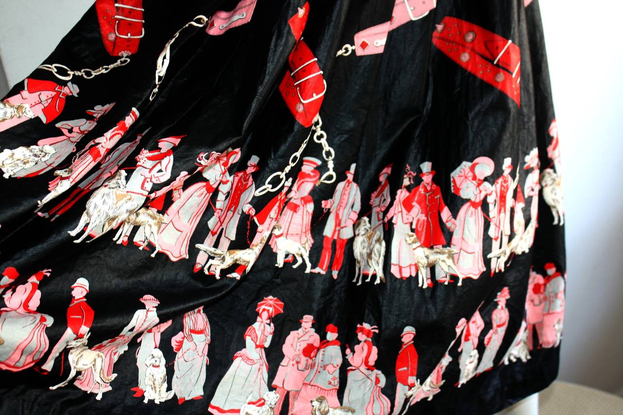 Beautiful 1950s Vintage Full Circle Skirt w/ Novelty Victorian Print