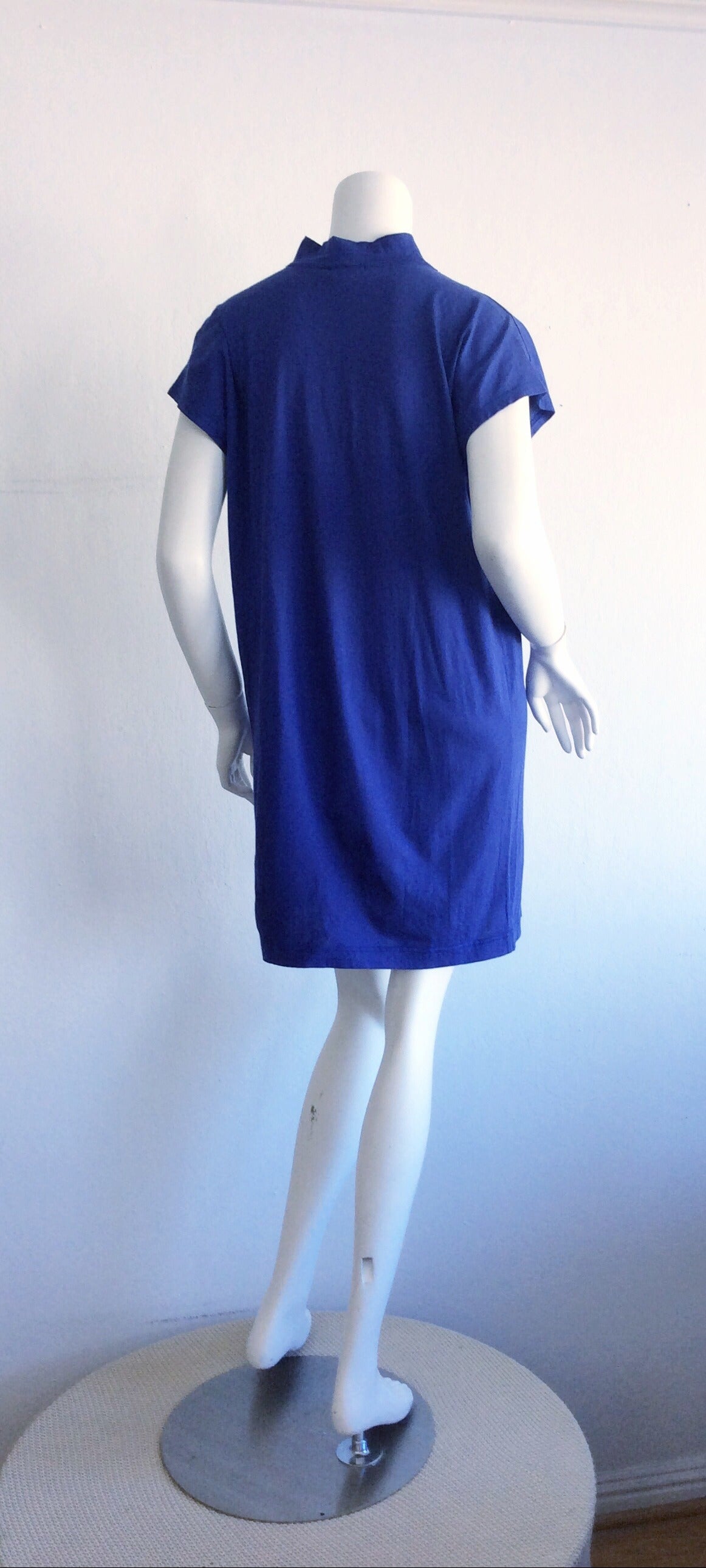 Rare Vintage Issey Miyake Plantation Royal Blue Smock Cotton T - Shirt Dress In Excellent Condition In San Diego, CA