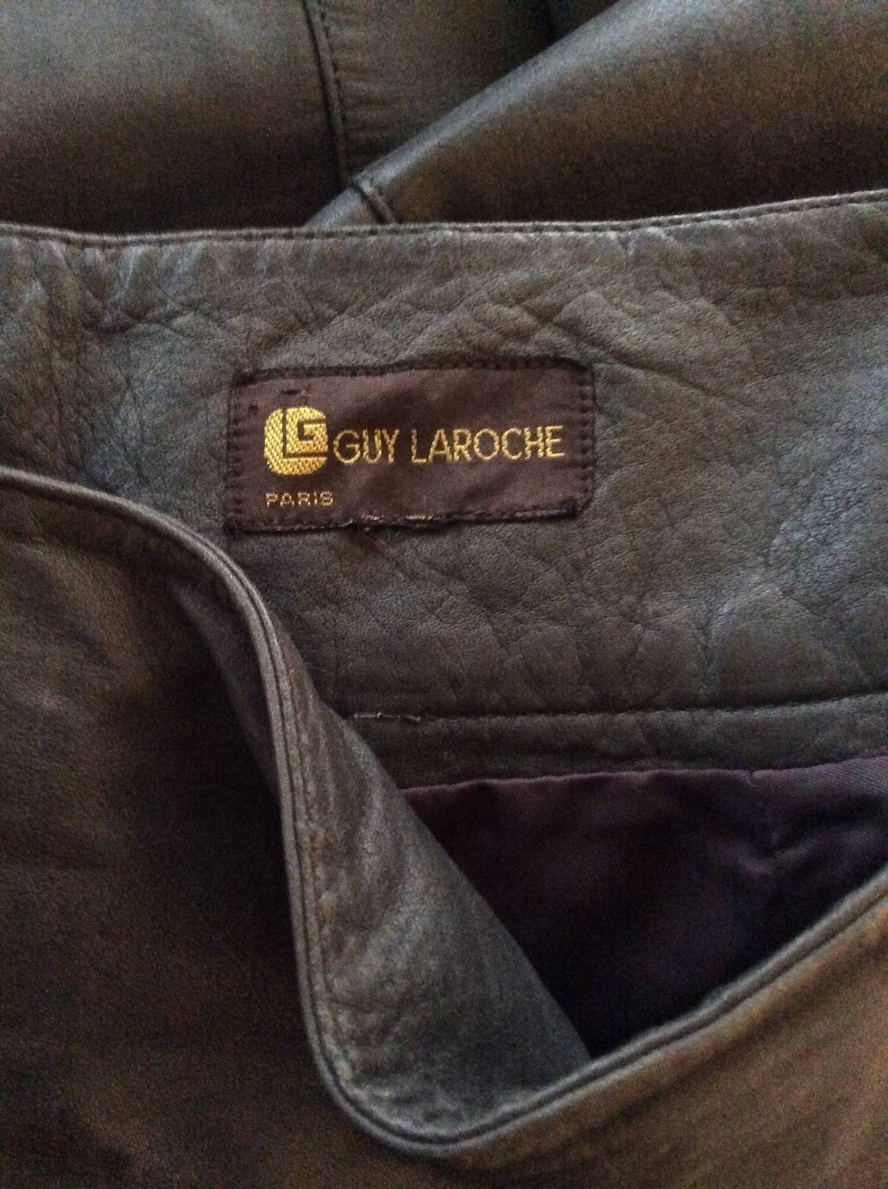 Gray Rare Early Vintage Guy Laroche Elephant Grey Leather Maxi Skirt