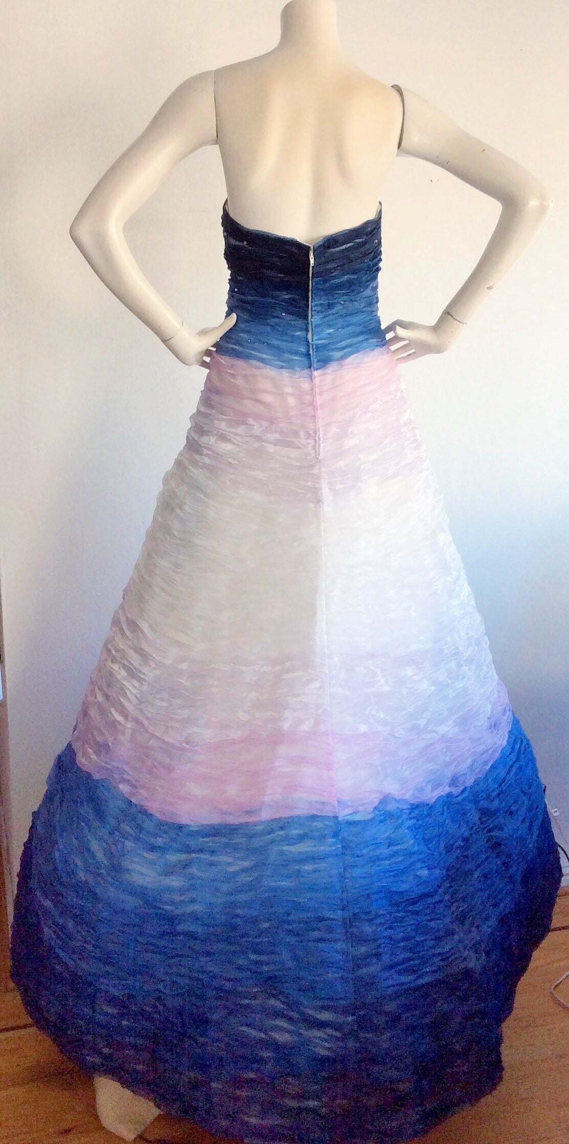 Amazing Pierre Cardin Couture Appliqué Custom Made Ombré Gown In New Condition In San Diego, CA