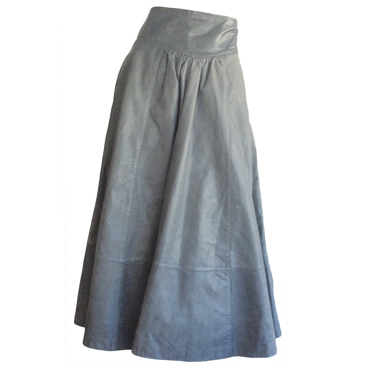 Rare Early Vintage Guy Laroche Elephant Grey Leather Maxi Skirt