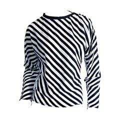 Vintage Koos Van Den Akker Black & White " Jail Bird " Striped Cotton Blouse