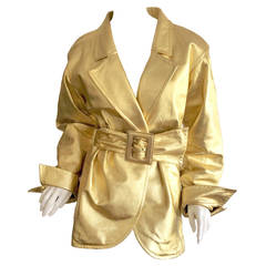 Retro Yves Saint Laurent ' Rive Gauche ' Belted Gold Leather Jacket