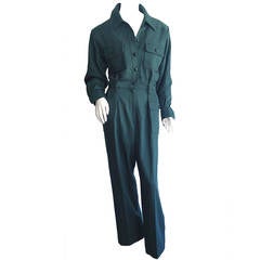 Iconic Vintage Yves Saint Laurent ' Rive Gauche ' Army Green Jumpsuit Onesie 2