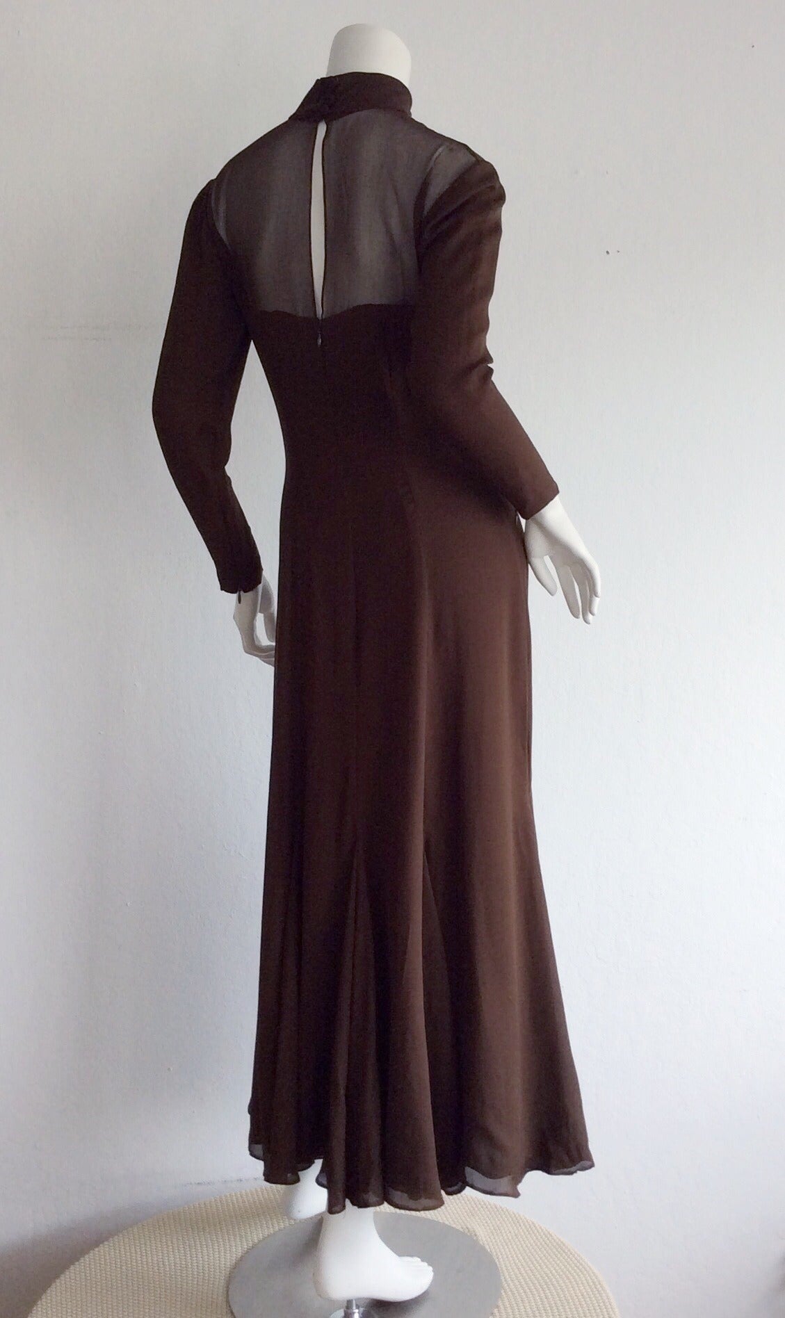 Black Beautiful Nolan Miller Couture Vintage Chocolate Brown Chiffon Flowy Dress