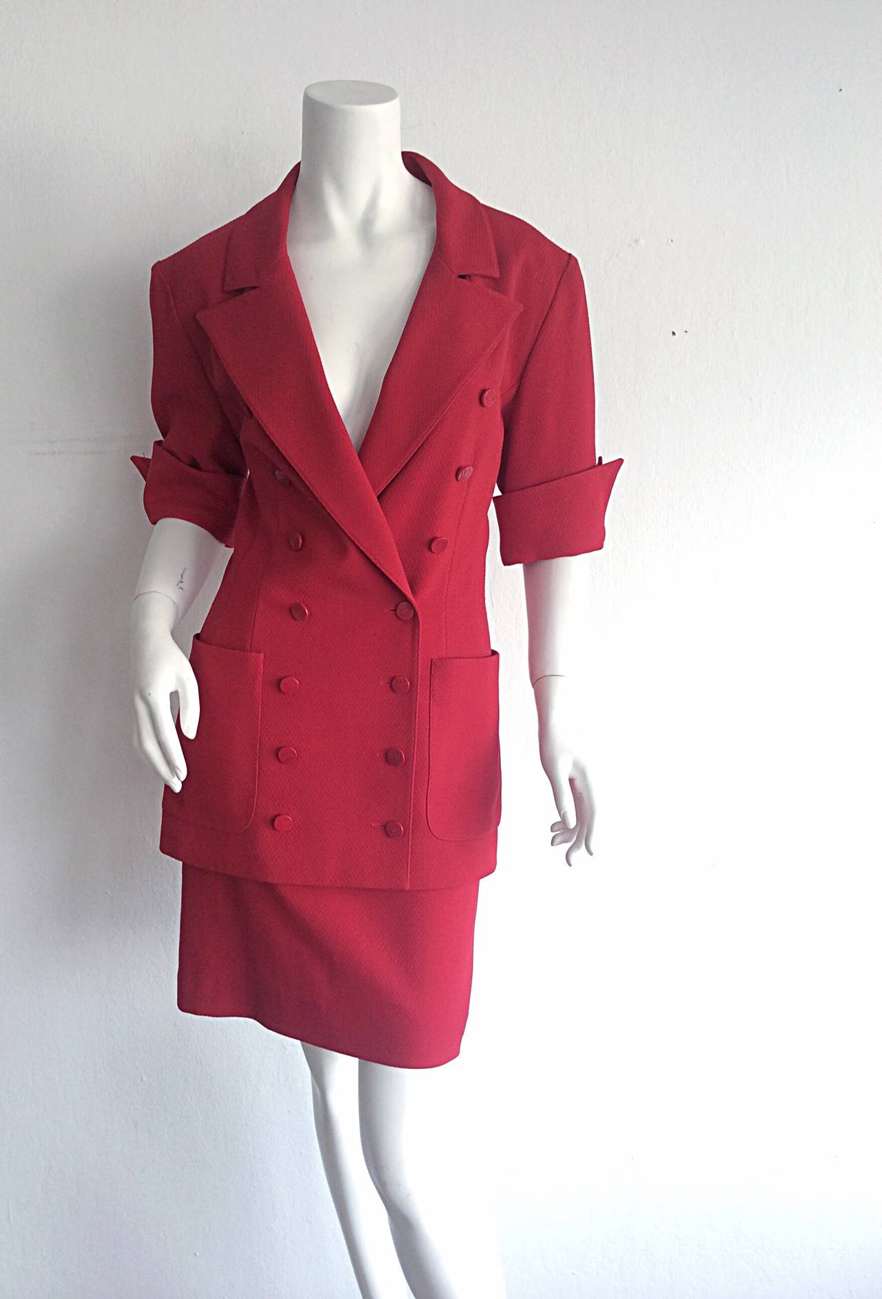 Rouge Superbe ensemble jupe croisée rouge vif Karl Lagerfeld des années 1990 en vente
