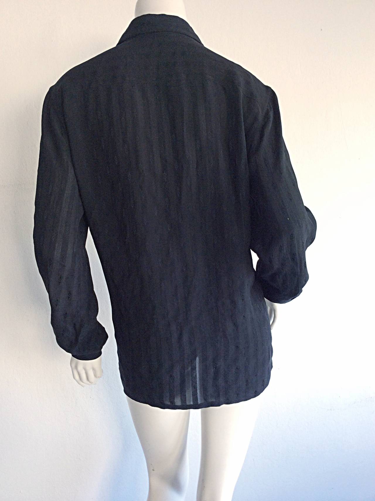 Iconic Vintage Gucci Black Silk Blouse Top Shirt w/ Horsebits and Logo ...