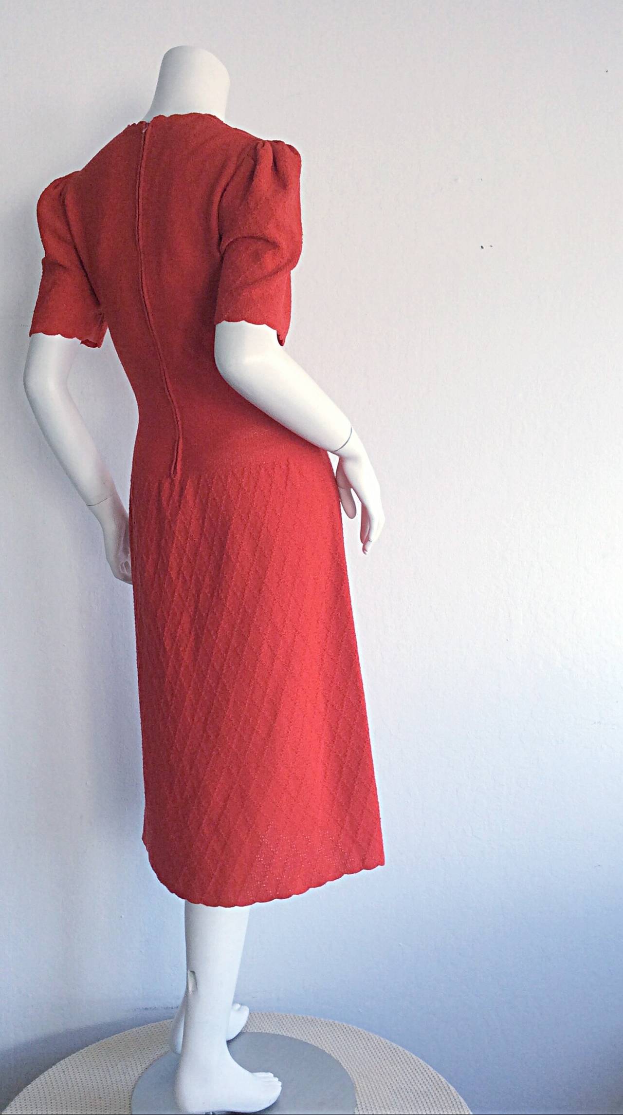 1960s Vintage Adolfo for Saks 5th Ave. Knit 60s Dress Lipstick Red In Excellent Condition For Sale In San Diego, CA