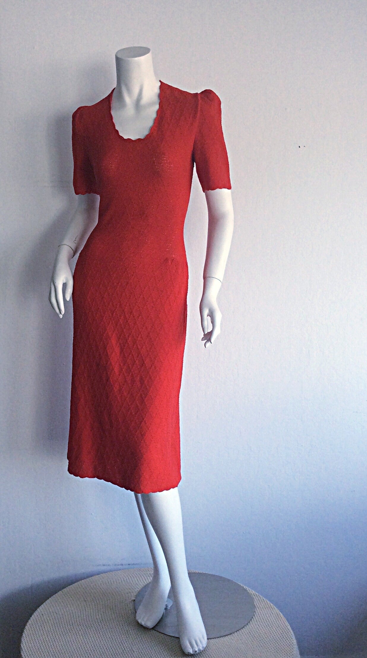 1960s Vintage Adolfo for Saks 5th Ave. Knit 60s Dress Lipstick Red For Sale 1